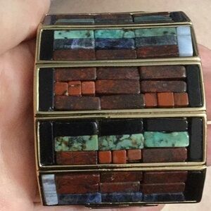 NWT Lulu Frost Mosiac Open Wide Cuff Goldtone SM